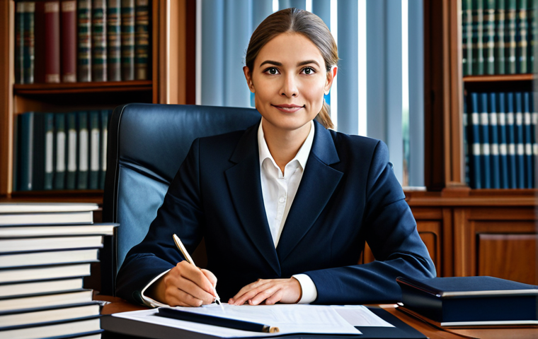 Legal Professional in an Office**

A competent lawyer in a modern office setting, fully clothed in a professional business suit. The background includes law books and a computer screen displaying legal documents. Focus on conveying trustworthiness and expertise. Safe for work, appropriate content, perfect anatomy, natural proportions, professional, modest, family-friendly.

**