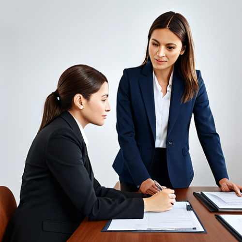 **

"A professional female legal specialist in a modest business suit, assisting a small business owner with contract review, modern office setting, fully clothed, appropriate attire, safe for work, perfect anatomy, natural proportions, professional photograph, high quality, family-friendly. The scene should convey trust and expertise."

**