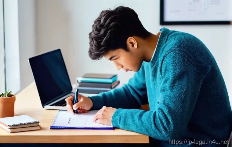 법무사 시험에서 합격률을 높이는 스터디 방법 - **Prompt 1: Meticulous Study Planning and Reflection**
    "A young adult, dressed in comfortable ye...
