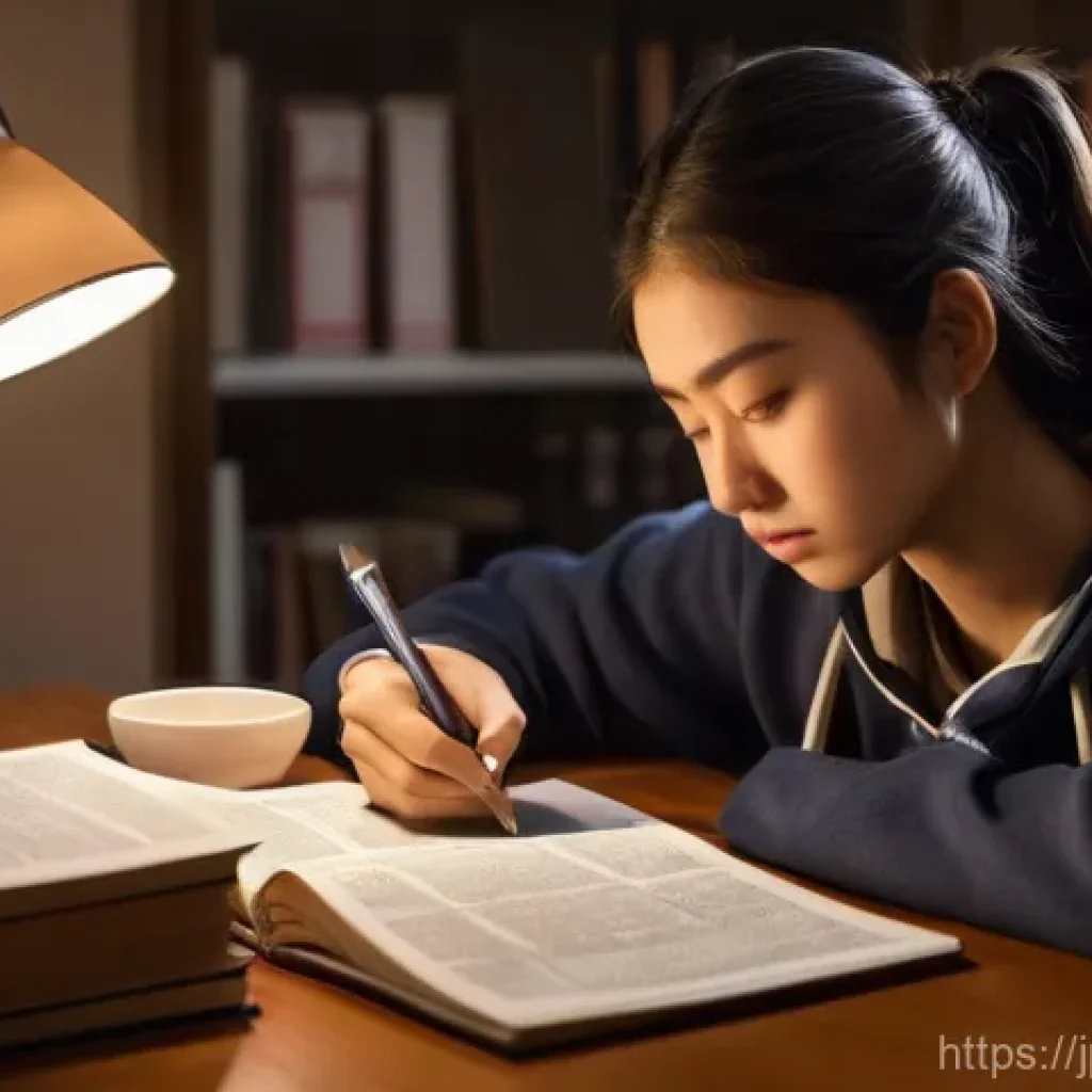법무사 시험을 위한 모의고사 활용법 - **Image Prompt 1: "Focused Late-Night Study Session"**
A realistic, high-resolution image of a d...