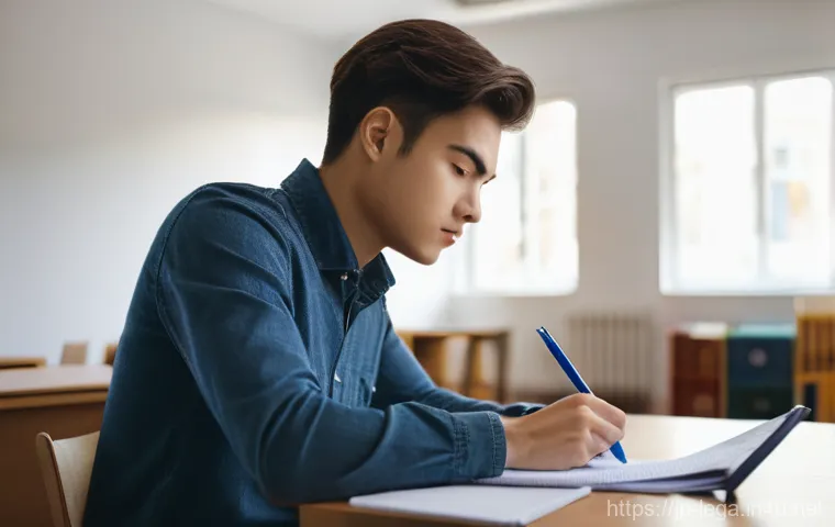 법무사 시험을 위한 모의고사 활용법 - **Image Prompt 1: "Focused Late-Night Study Session"**
    A realistic, high-resolution image of a d...