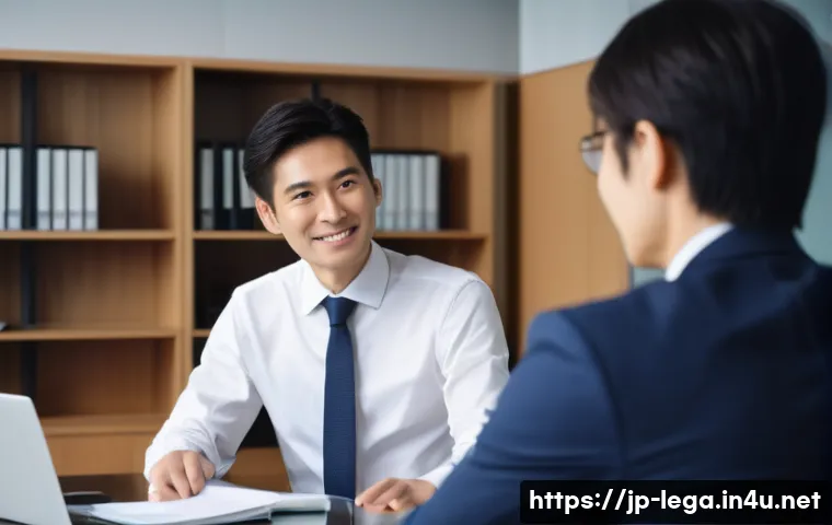 법무사로서 신규 고객 확보 전략 - A professional Japanese legal consultant in a modern office setting, attentively listening to a clie...